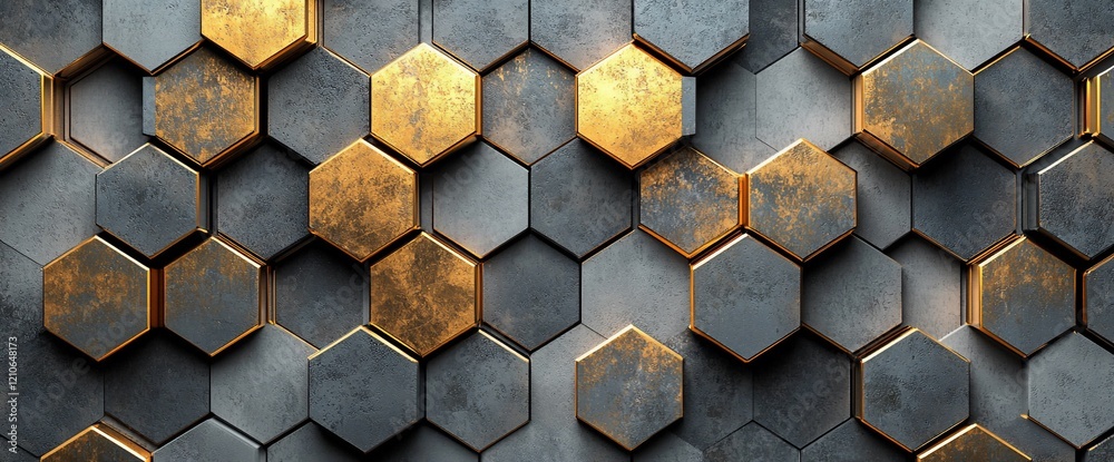 Poster abstract hexagonal gold and gray textured wall.