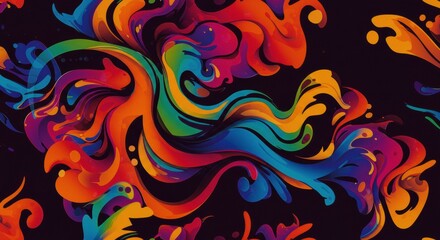 Abstract Fluid Swirls: A vibrant and energetic abstract pattern, swirling with rich hues of orange, purple, blue, and yellow, creates a captivating visual experience, reminiscent of flowing liquids.