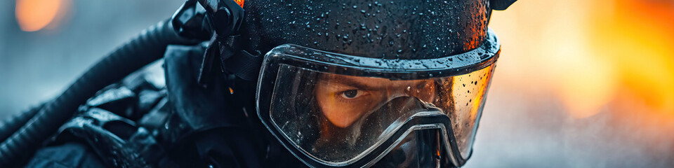 Firefighter in Protective Gear near Fire