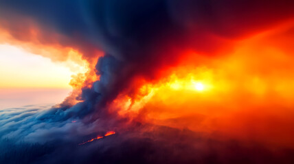 Massive Wildfire Damage Unveiled Smoke Column Rising Over Affected Forested Area at Dusk
