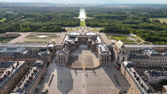 Drone shot of the Palace of Versailles (Chateau de Versailles), France