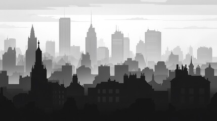 Obraz premium Cityscape Silhouette: A Monochromatic Urban Dawn