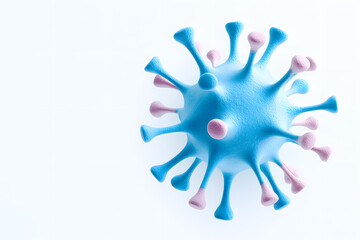 Obraz premium 3D model of virus, microscopic organism or pathogen featuring a spherical surface with textured spikes, isolated on white background