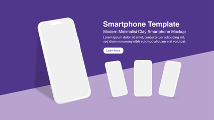Modern Minimalist Clay Smartphone Mockups with Shadow for App Marketing Promotion, Banner, Flyer, Brochure, Presentations, and Infographics - Vector EPS.