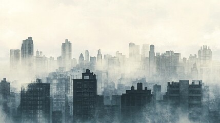Fototapeta premium Cityscape in Fog: An Urban Enigma