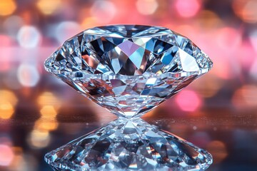 A detailed view of a sparkling diamond on a table, suitable for use in jewelry or luxury product advertising