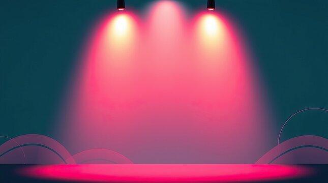Bright pink lights cast a warm glow on a beautifully designed spring backdrop, providing an inviting stage for artistic performances and joyous gatherings at dusk