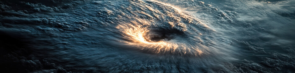 Hurricane Eye with Illuminated Center and Surrounding Cloud Formation