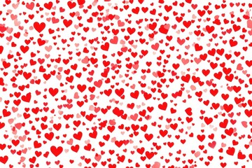 Red Hearts Scattered on White Background