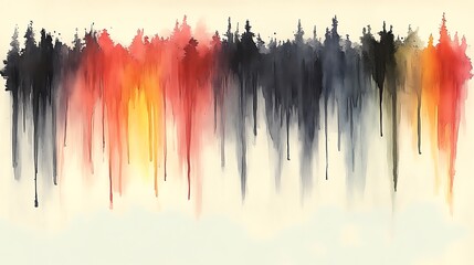 Abstract Watercolor Painting of a Forest Dripping Color