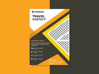 Modern Travel Agency Flyer Design with Bold Colors and Geometric Shapes