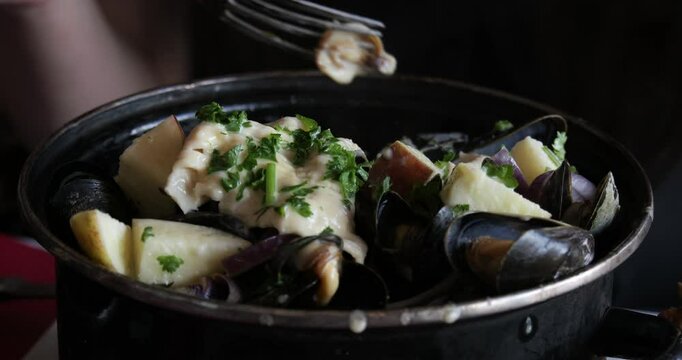 Moules Normandes, a traditional mussel recipe from the Normandy region of France