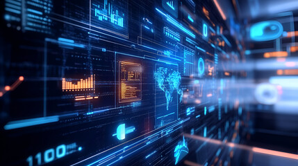 Fototapeta premium A futuristic tech lab with holographic dashboards
