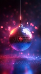 Fototapeta premium Disco ball hanging, reflecting colorful lights.