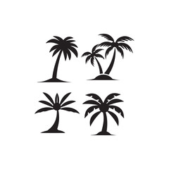 

palm tropical tree set icons palm vector icon illustration, logo template black silhouette illustration isolated on white background