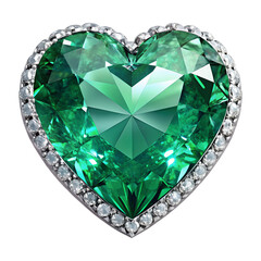 Fototapeta premium green emerald diamond gem heart, soft focus isolated on the transparent background