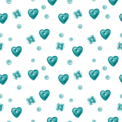 Watercolor seamless pattern of handmade hearts. Seamless pattern for wedding or Valentine's day.