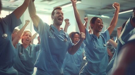 Healthcare Workers Celebrating A Major Medical Breakthrough