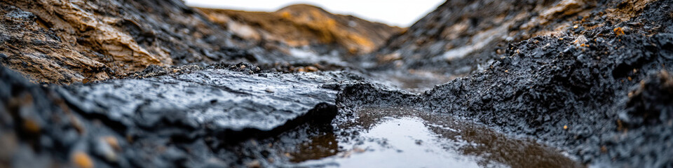 Fototapeta premium Close-up of Mud and Rock Gully with Water