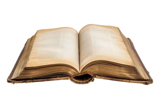 Detailed Open Book with Pages Spread Apart Isolated on Transparent Background