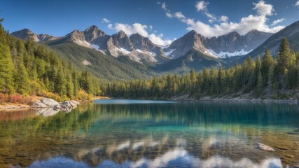Tranquil mountain lake reflection