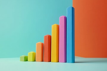 Colorful bar graph on vibrant multicolored background