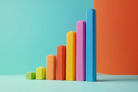 Colorful bar graph on vibrant multicolored background
