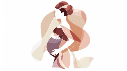 Fototapeta premium Female figure in profile with watercolor brush strokes in soft tones, minimalist background