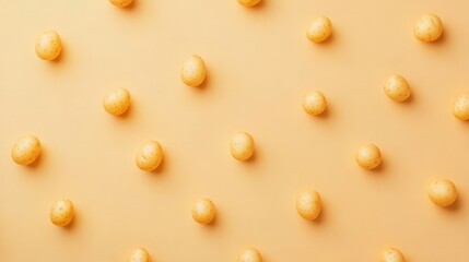 A flat lay of raw potatoes on a soft orange background