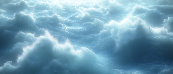 Aerial view of a vast expanse of fluffy cumulus clouds illuminated by sunlight.