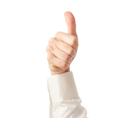 Hand shows thumbs up sign