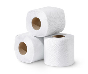 Three white soft toilet paper rolls
