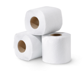 Three white soft toilet paper rolls