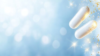 Health and wellness concept featuring capsules and sparkling new year theme