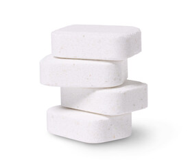 White dishwasher tablets isolated on white background
