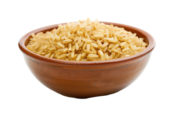 Healthy brown rice in bowl isolated on transparent background