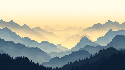 Obraz premium Serene Mountain Range at Sunrise Golden Hues