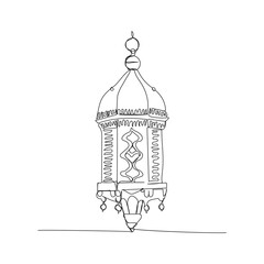 Arabic lantern, Fanous, Fanoos, the light of the world one line art. Continuous line drawing of online Muslims, Islam, traditions, clothing, folk, oriental.