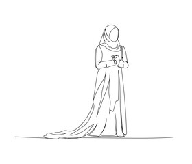 Arab women in national wedding attire one line art. Continuous line drawing of online Muslims, Islam, traditions, clothing, folk, oriental.