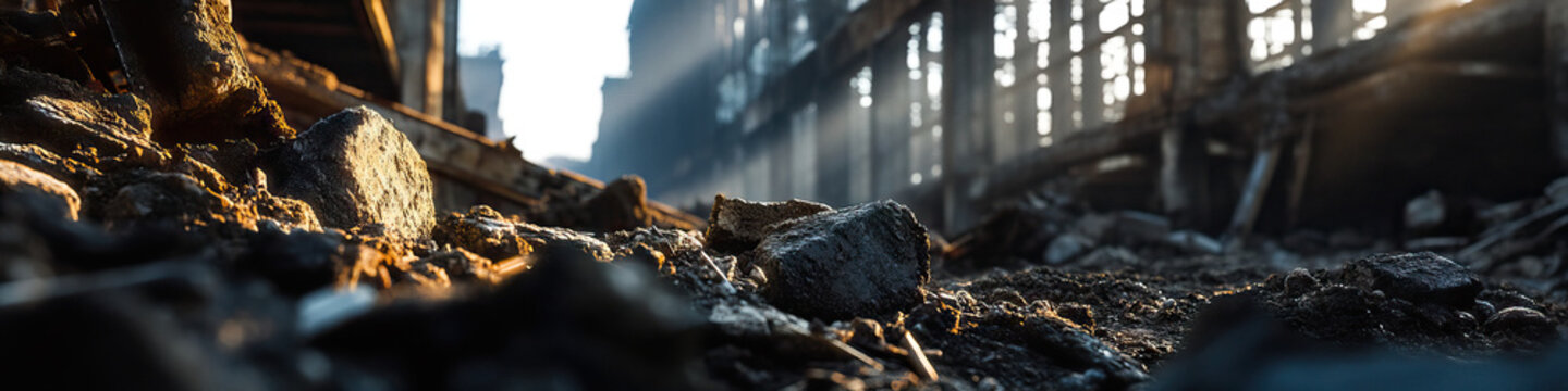 Close-up of Rubble and Destroyed Building Remains