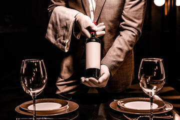 two glasses of wine, with sommelier, mockup