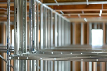 Fototapeta premium Metal storage room with multiple shelves and a industrial feel