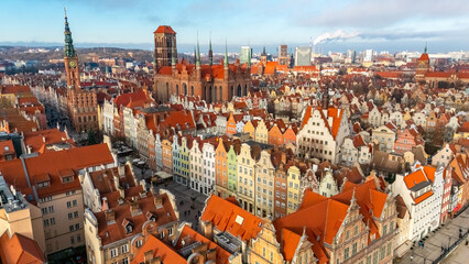 aerial view of gdansk historical center on a sunny day in winter