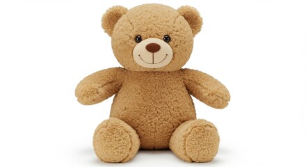 Fototapeta premium A plush teddy bear with a light brown fur on white background the teddy bear is sitting upright has a round head with two small black eyes and a brown nose