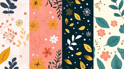 Abstract Floral Designs Featuring Various Flowers and Leaves