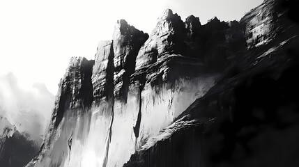 Dramatic monochrome cliff face with rugged textured rock formations. Shadow Ridge. Illustration