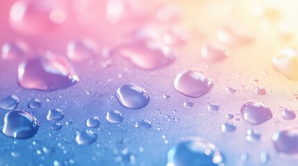 Colorful Water Drops on Surface with Soft Light Background
