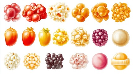 Colorful Collection of Various Textured Candy and Snack Shapes