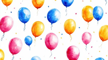 Colorful Balloons on White Background with Confetti Pattern