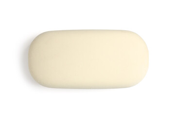 New eraser isolated on white, top view. School stationery